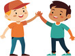© OKAN - Two joyful kids celebrates friendship by high-fiving, expressing happiness and connection in an outdoor setting.