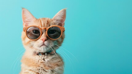 Cute fluffy cat wearing fashion glasses