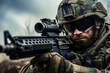 © Tetiana - Portrait of a male equipped soldier in military uniform with weapon