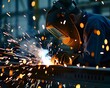 © Ytnart - A welder works on a metal structure, sparks flying in a dramatic display of industrial work.