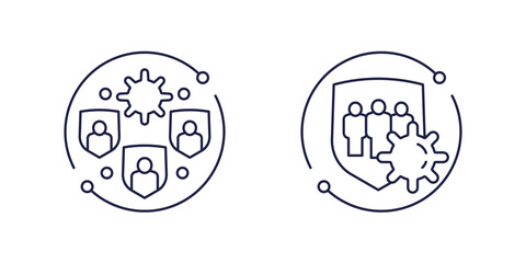 Poster - immune population and herd immunity line icons on white