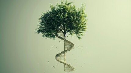 Wall Mural - A DNA molecule morphing into a tree of life, symbolizing the evolutionary journey of all living things