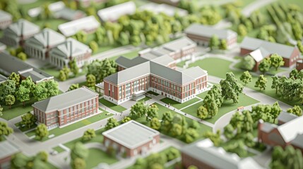 Wall Mural - generate a photo realistic image of a maquette representing an educational campus such as a universi
