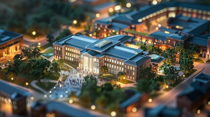 Wall Mural - Generate a photo realistic image of a maquette representing an educational campus such as a university or college with academic buildings, libraries, and student facilities