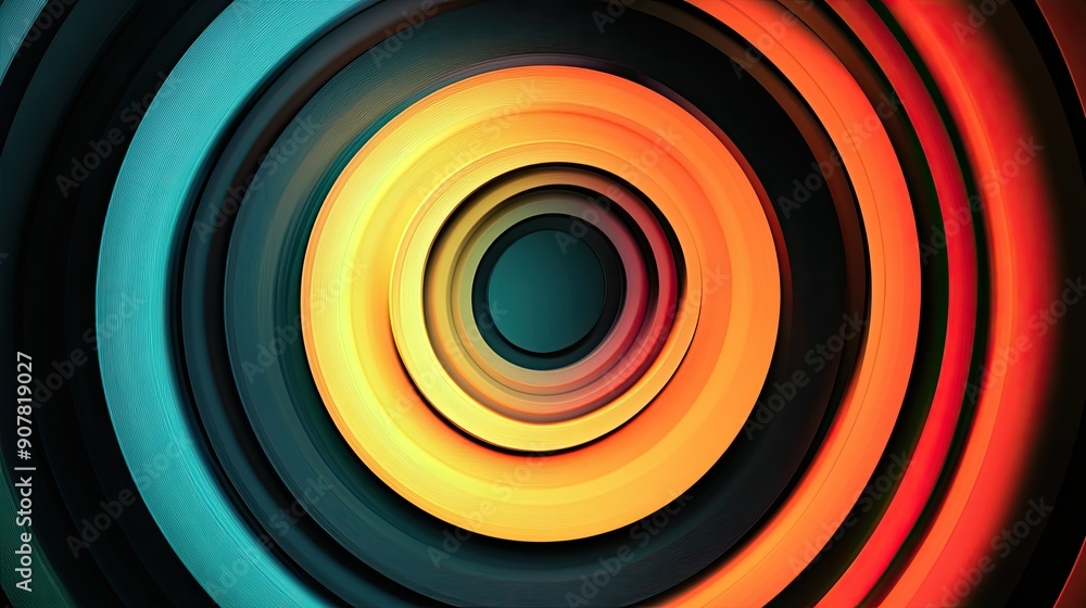 Abstract background featuring concentric circles in varying colors and ...
