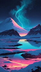 Wall Mural - mvatn iceland natural wonders around the world retro neon