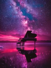 Sticker - piano in the center, with a starry sky above