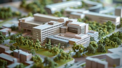 Wall Mural - generate a photo realistic image of a maquette depicting a healthcare campus with hospitals, medical