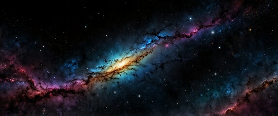 colorful formation of celestial space galaxy plain black background wide angle panoramic view backdr