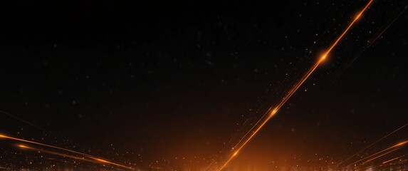 Wall Mural - orange abstract lights in space plain black background wide angle panoramic view backdrop copy space