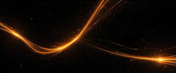 Wall Mural - orange motion lights in space galaxy plain black background wide angle panoramic view backdrop copy space