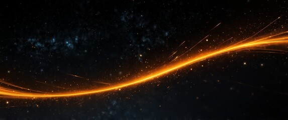 Wall Mural - orange motion lights in space galaxy plain black background wide angle panoramic view backdrop copy space