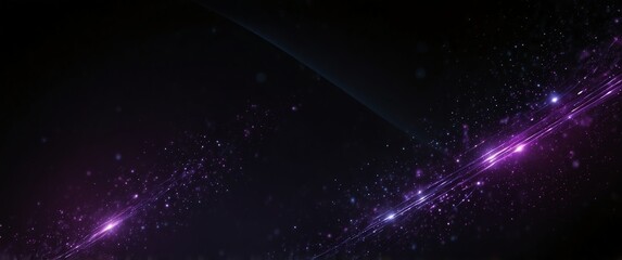 Wall Mural - purple abstract lights in space plain black background wide angle panoramic view backdrop copy space