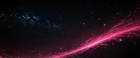 Wall Mural - pink motion lights in space galaxy plain black background wide angle panoramic view backdrop copy space