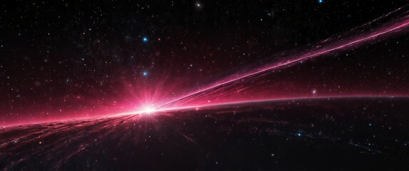 Wall Mural - pink motion lights in space galaxy plain black background wide angle panoramic view backdrop copy space