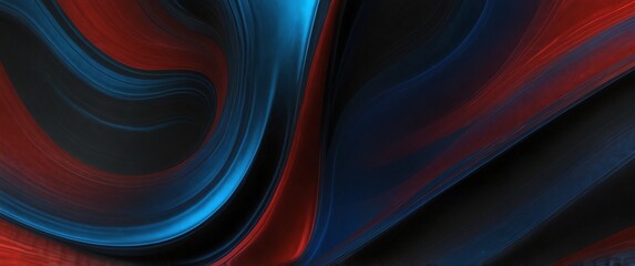 Wall Mural - red blue abstract metallic liquid waves plain black background wide angle panoramic view backdrop copy space