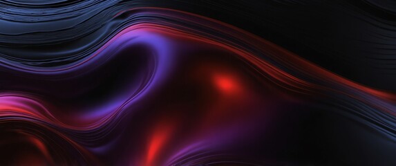 Wall Mural - red purple abstract metallic liquid waves plain black background wide angle panoramic view backdrop copy space