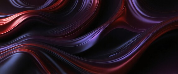 Wall Mural - red purple abstract metallic liquid waves plain black background wide angle panoramic view backdrop copy space
