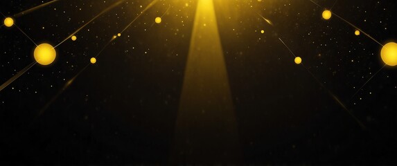 Wall Mural - yellow abstract lights in space plain black background wide angle panoramic view backdrop copy space