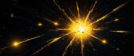 Wall Mural - yellow lights explosion in space galaxy plain black background wide angle panoramic view backdrop co