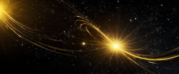 Wall Mural - yellow motion lights in space galaxy plain black background wide angle panoramic view backdrop copy 
