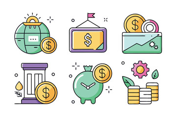 Colorful Icons Depicting Financial Growth and Investment Strategies