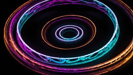 Wall Mural - colorful glowing magic circle in black background copy space design