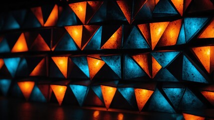 Wall Mural - colorful glowing triangles abstract in black background copy space design