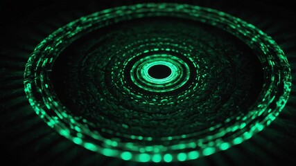 Wall Mural - green glowing circle abstract in black background copy space design