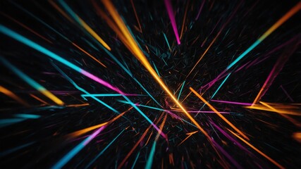Wall Mural - colorful glowing triangles abstract in black background copy space design