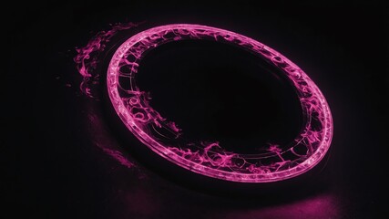 Wall Mural - pink glowing magic circle in black background copy space design