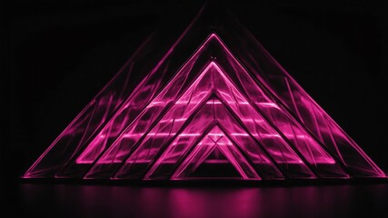 Wall Mural - pink glowing triangles abstract in black background copy space design