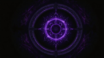 Wall Mural - purple glowing magic circle in black background copy space design