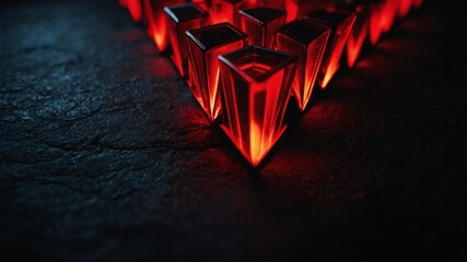 Wall Mural - red glowing triangles abstract in black background copy space design