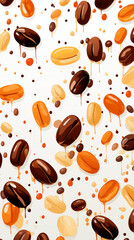 Wall Mural - Coffee Beans with Water Resins, Abstract Image, Texture, Pattern Background, Wallpaper, Cover and Screen of Smartphone, Cell Phone, Computer, Laptop, 9:16 and 16:9 Format