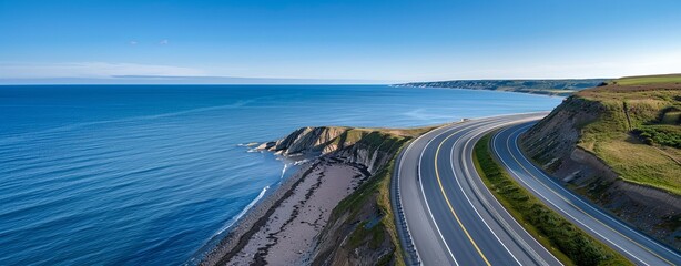 Wall Mural - Realistic images with full HD resolution Coastal highway with ocean view and cliffs, clear afternoon light, more clarity with clear light and sharp focus, high detailed