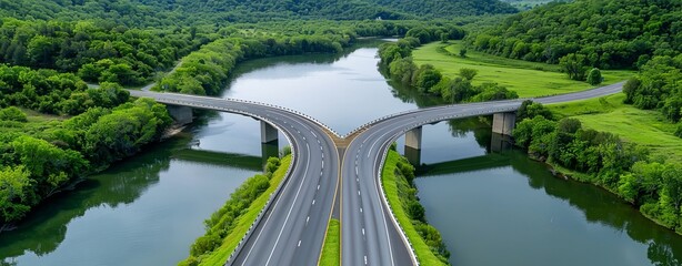 Wall Mural - Realistic images with full HD resolution Close-up of a highway bridge over a river with surrounding greenery, afternoon sunlight, more clarity with clear light and sharp focus, high detailed