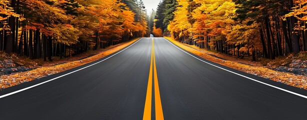 Wall Mural - realistic images with full hd resolution forest highway with autumn foliage, golden hour light, more