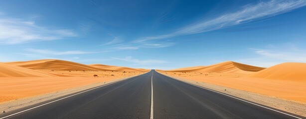 Wall Mural - realistic images with full hd resolution highway through a desert landscape with sand dunes, midday 