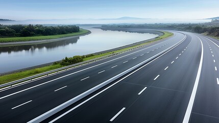 Wall Mural - realistic images with full hd resolution semi close-up of a highway along a river with reflections, 