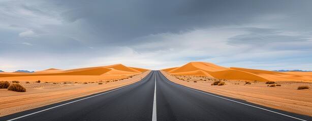 Wall Mural - realistic images with full hd resolution highway through a desert landscape with sand dunes, midday 