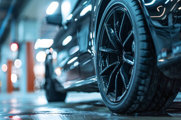 close up of black car tire