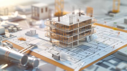 Wall Mural - generate a photo realistic image of a construction project featuring a detailed budget report with f