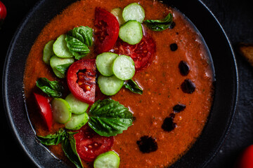 Wall Mural - Gazpacho. Cold tomato soup with basil