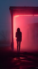 Wall Mural - Woman in Neon Lights: Modern and Mysterious Night Scene