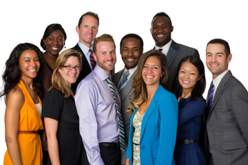 Team of diverse professionals smiling and posing together Isolated on white background