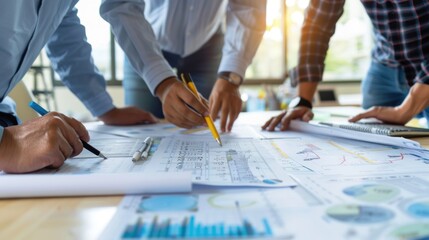 Wall Mural - generate a photo realistic image of a construction project team in a meeting discussing cost estimat