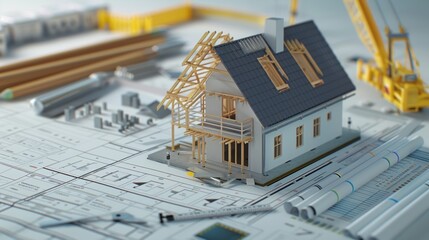 Wall Mural - generate a photo realistic image of a construction project featuring financial overview charts and b