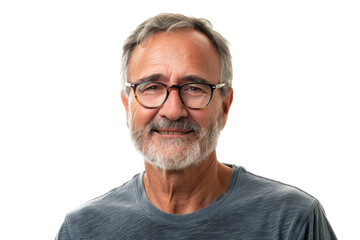 Smiling middle-aged man with glasses, isolated on white background