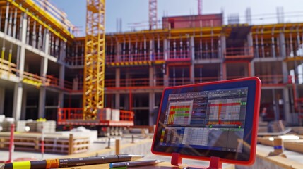Wall Mural - generate a photo realistic image of a construction project displaying an expense tracking board with